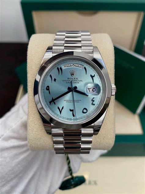 rolex day-date platinum arabic dial|Rolex Day-Date platinum 40mm.